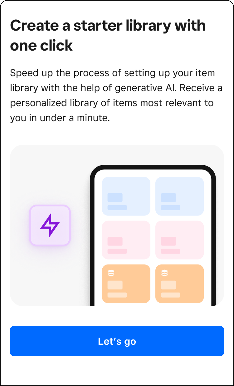 AI-generated item library preview